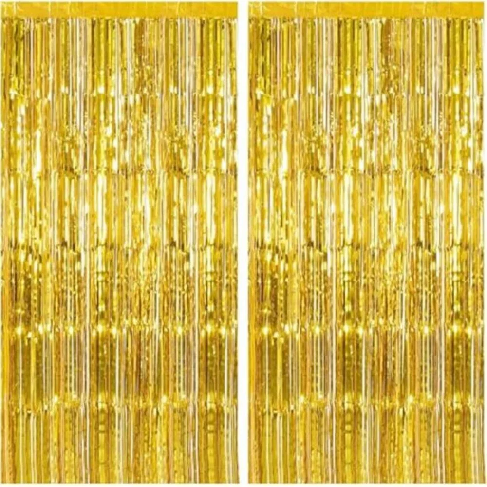 2 Pack Gold Backdrop Birthday Decorations Foil Curtain Backdrop Gold Streamers